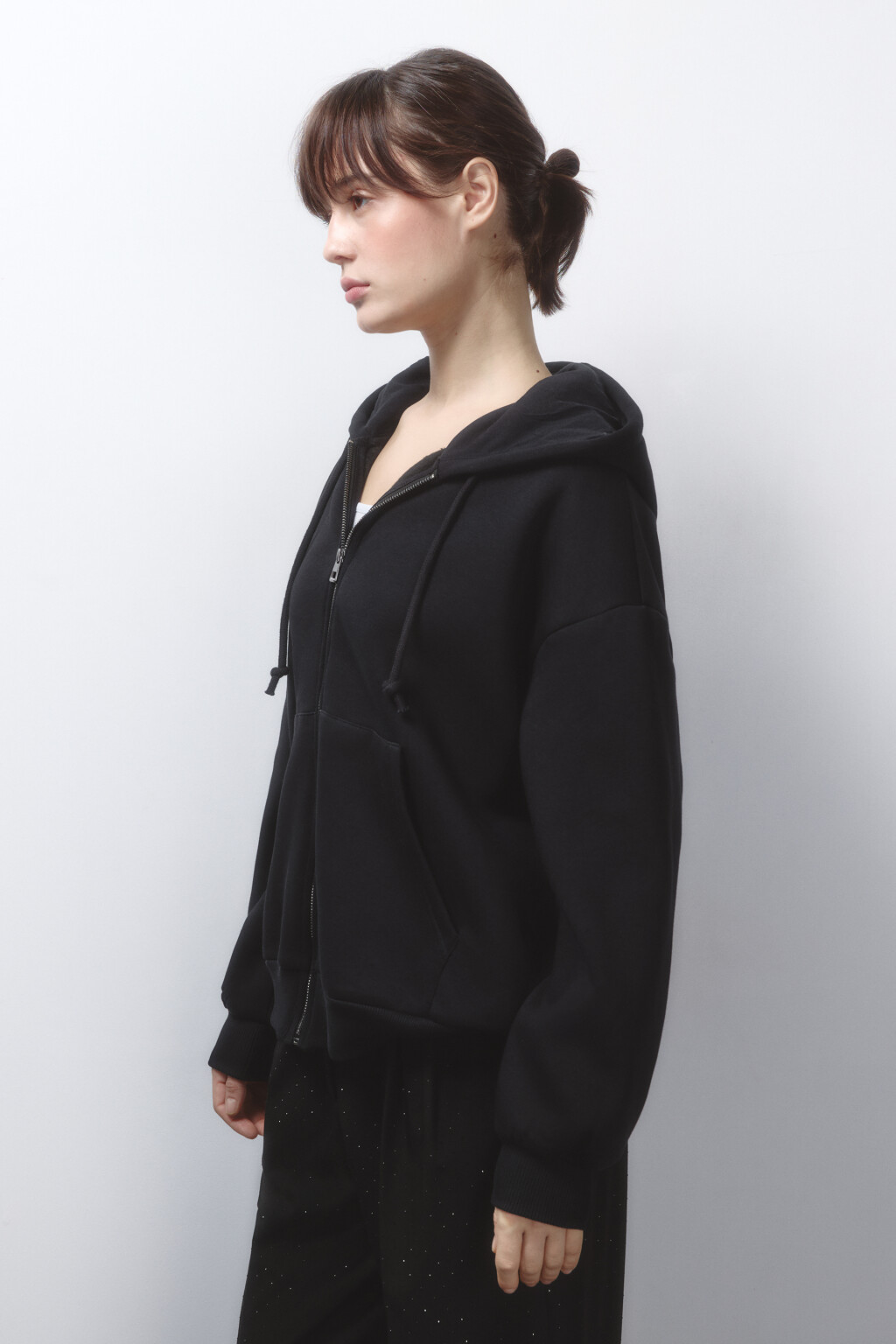 Худи-зипка oversize утепленная с капюшоном - цвет черный - 4