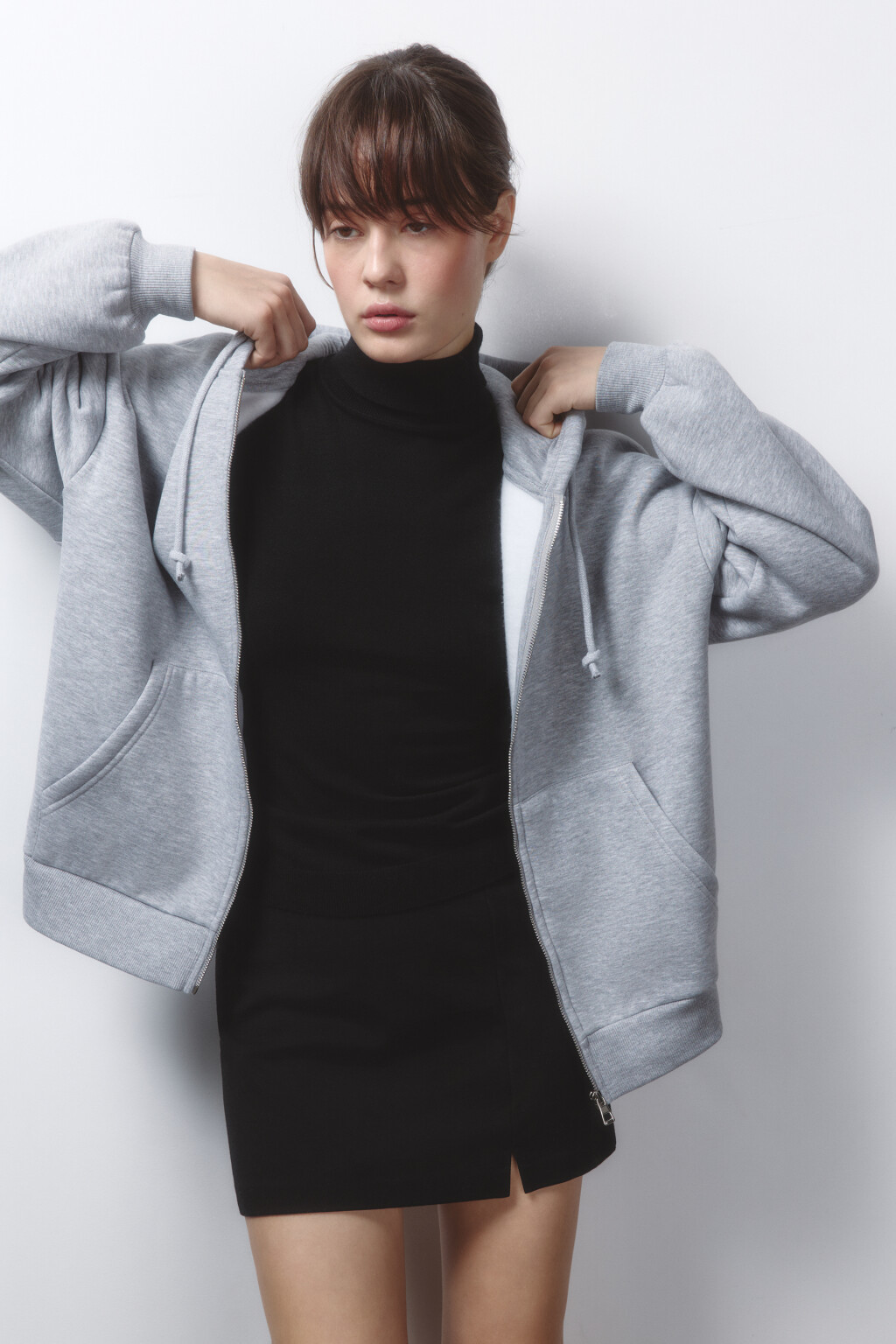 Худи-зипка oversize утепленная с капюшоном - цвет серый - 2