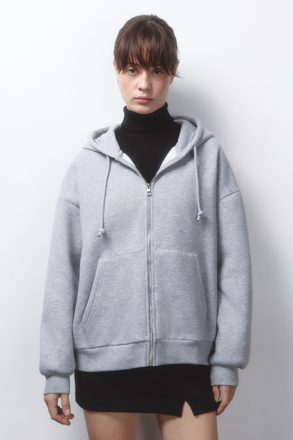 Худи-зипка oversize утепленная с капюшоном - цвет серый - 3