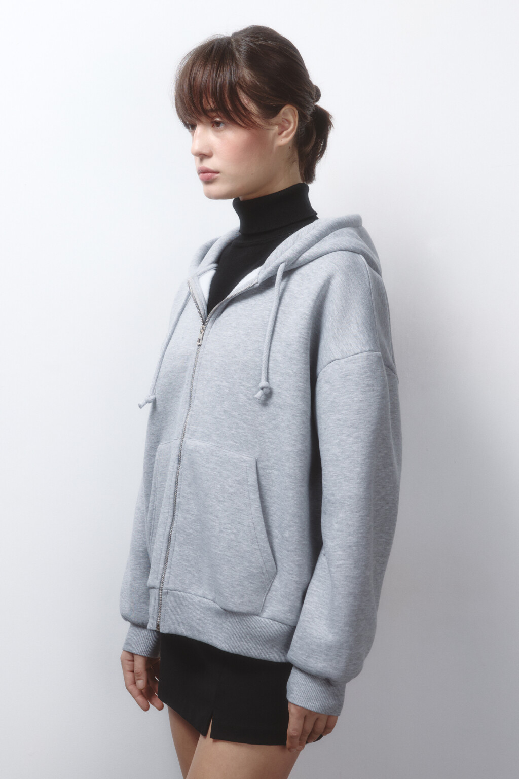 Худи-зипка oversize утепленная с капюшоном - цвет серый - 4