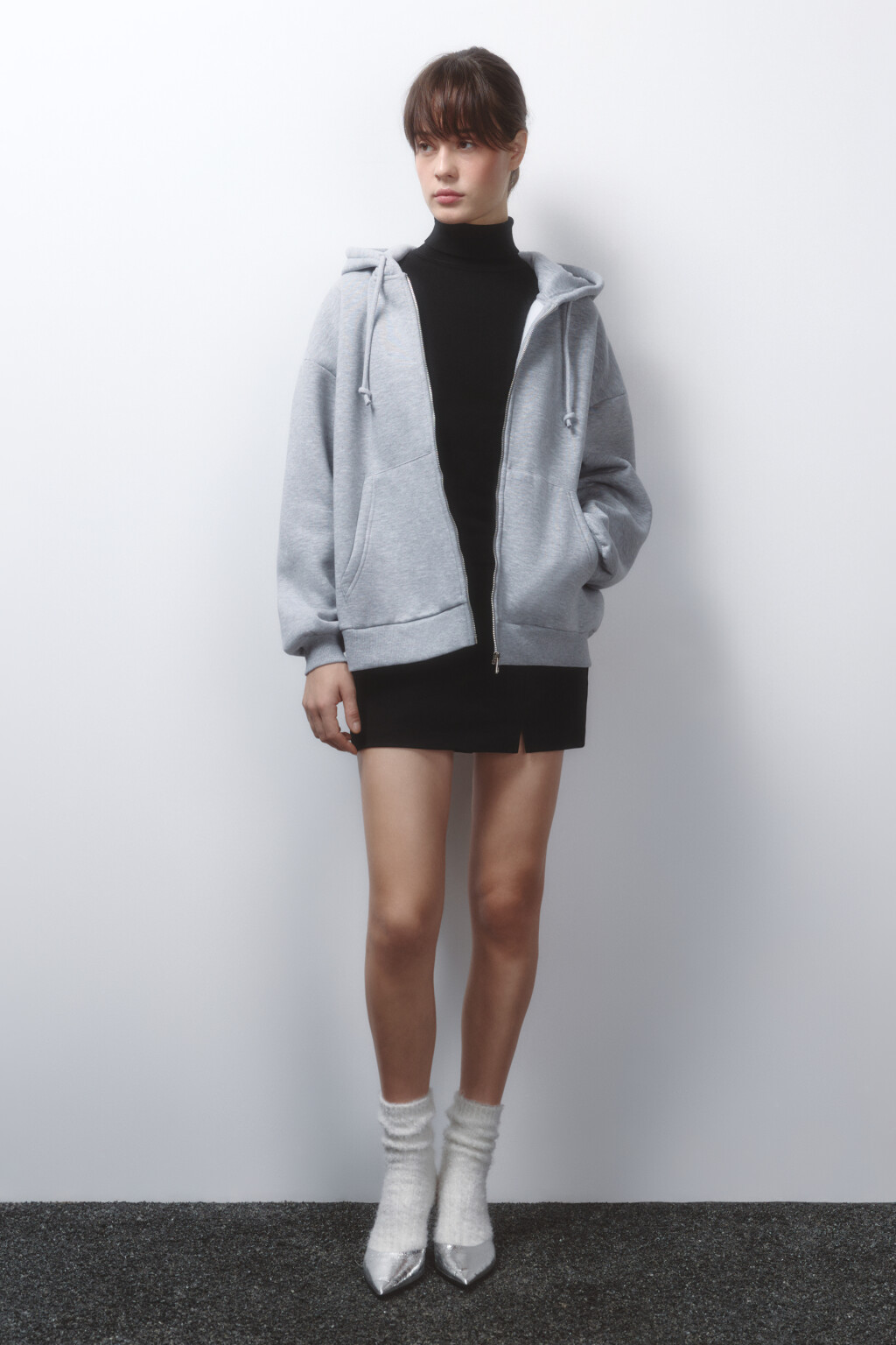 Худи-зипка oversize утепленная с капюшоном - цвет серый - 6