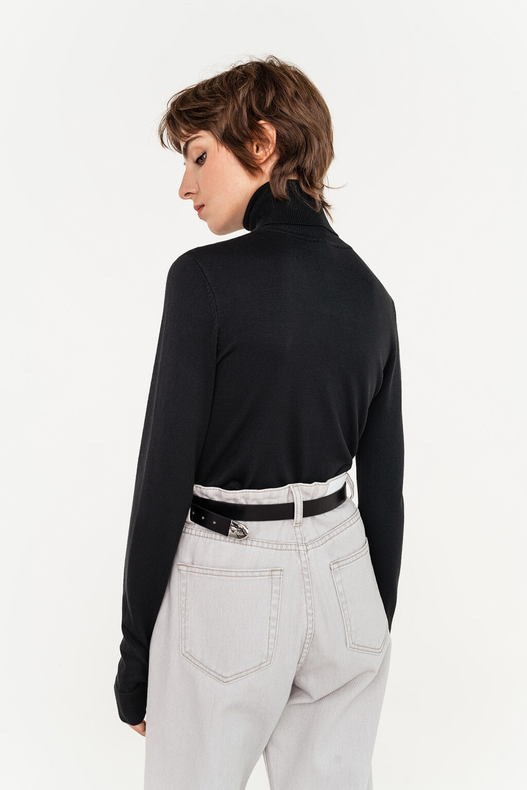 Водолазка трикотажная с длинными рукавами - цвет зеленый - 3