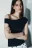 Блузка-боди с открытым плечом - цвет черный - 6