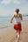 Юбка-трапеция мини домашняя ажурная с оборками - цвет красный - 1