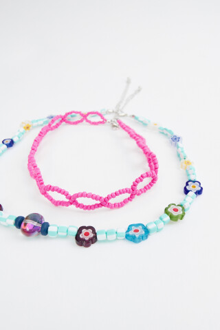 Набор украшений на шею из чокера и цветных бус из бисера — фото 2