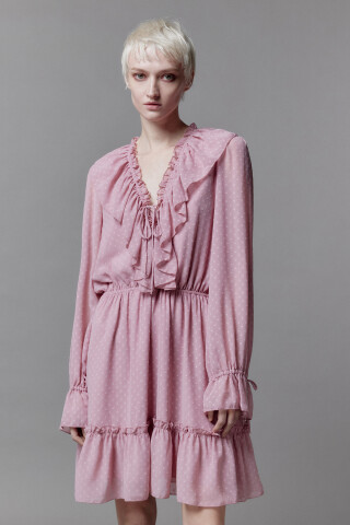 Платье мини шифоновое с воланами и завязками — фото 3