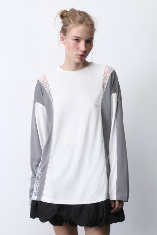 Лонгслив oversize с кружевными вставками bf2512122008, цвет: белый