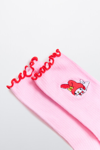 Носки высокие в рубчик с оборками и вышивкой — фото 2