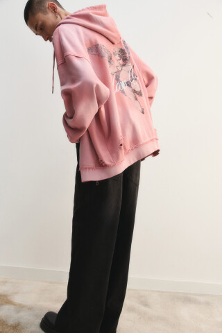 Худи-зипка рваная с вареным эффектом bf2613123009, цвет: розовый