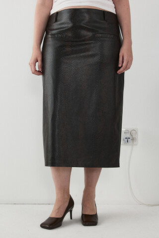 Юбка прямая миди из искусственной кожи под крокодила — фото 2