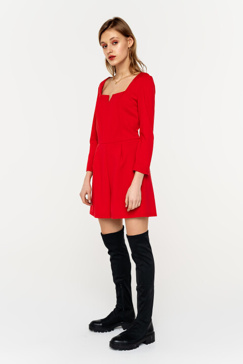 

Комбинезон короткий с квадратным вырезом и рукавами 3/4, Красный, комбинезон короткий с квадратным вырезом и рукавами 3/4