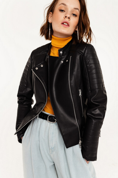 

Куртка-косуха из искусственной кожи, Черный, Куртка-косуха из искусственной кожи