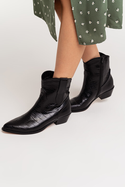 

Ботильоны в ковбойском стиле из искусственной кожи, Черный, Ботильоны в ковбойском стиле из искусственной кожи