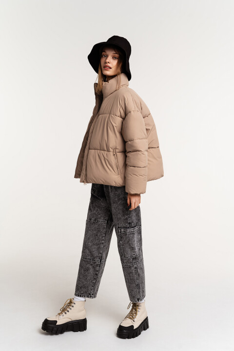 

Куртка oversize на молнии с воротником-стойкой, Бежевый, Куртка oversize на молнии с воротником-стойкой