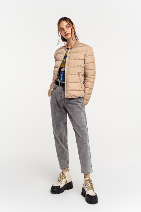 

Куртка-бомбер утепленная стеганая, Бежевый, Куртка-бомбер утепленная стеганая