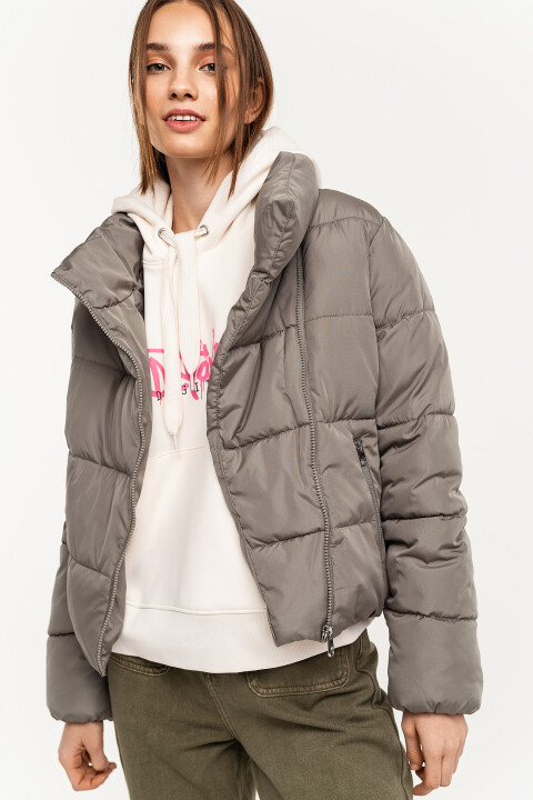 

Куртка стеганая с воротником на запах и косой молнией, Зеленый, Куртка стеганая с воротником на запах и косой молнией