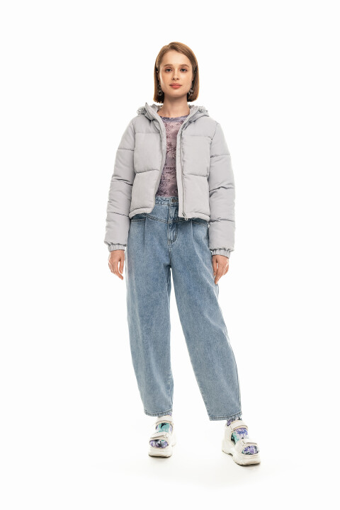 

Куртка дутая укороченная из матовой ткани, Серый, Куртка дутая укороченная из матовой ткани