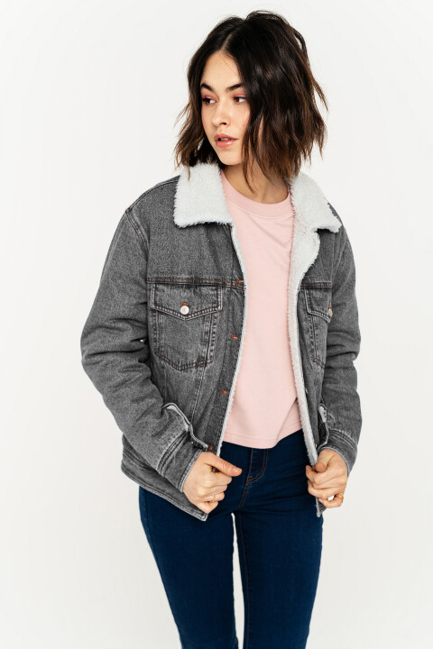 

Куртка джинсовая с подкладкой из искусственной овчины, Серый, Куртка джинсовая с подкладкой из искусственной овчины