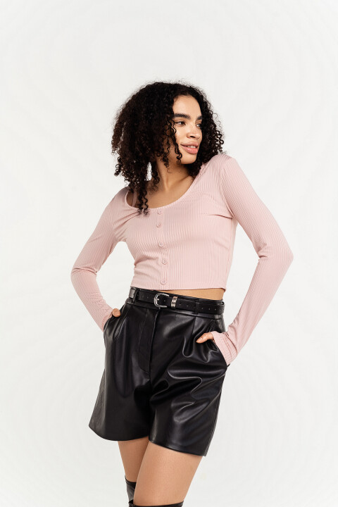 

Лонгслив укороченный с имитацией застежки на пуговицы, Розовый, Лонгслив укороченный с имитацией застежки на пуговицы