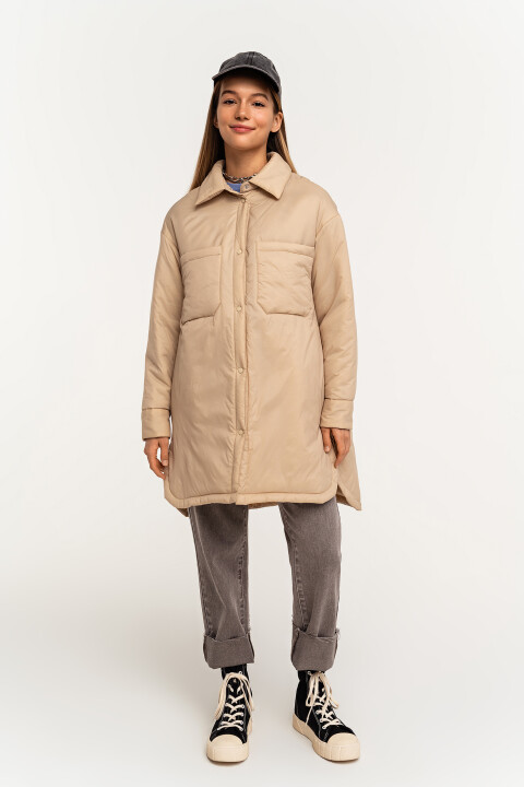 

Куртка-рубашка дутая oversize, Бежевый, Куртка-рубашка дутая oversize