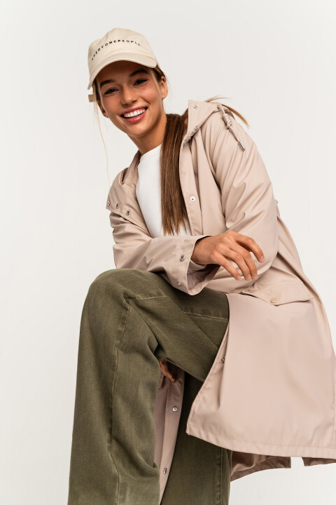 

Плащ а-силуэта на кнопках с капюшоном, Бежевый, Плащ а-силуэта на кнопках с капюшоном