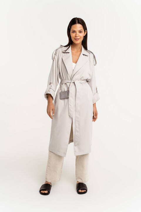 

Тренчкот без застежки с поясом, Бежевый, тренчкот без застежки с поясом