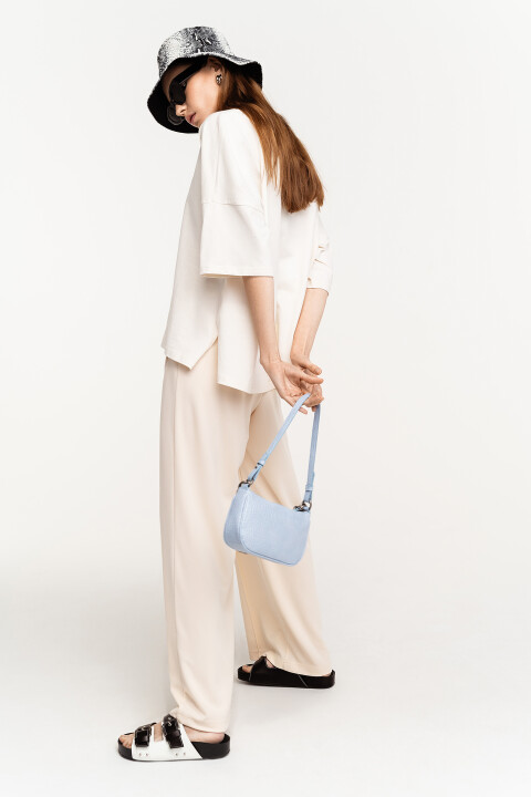 

Брюки широкие с эластичным поясом на завязках, Бежевый, Брюки широкие с эластичным поясом на завязках