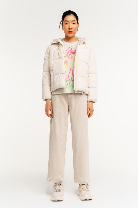 

Куртка стеганая с капюшоном, Бежевый, Куртка стеганая с капюшоном