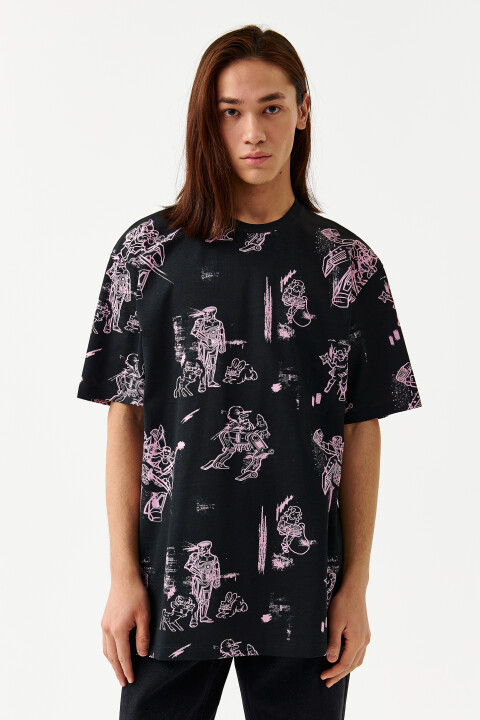 

Футболка хлопковая oversize с принтом, Черный, Футболка хлопковая oversize с принтом