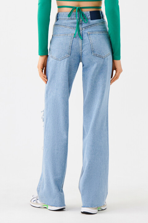 

Джинсы wide leg с рваными коленями, Голубой, Джинсы wide leg с рваными коленями