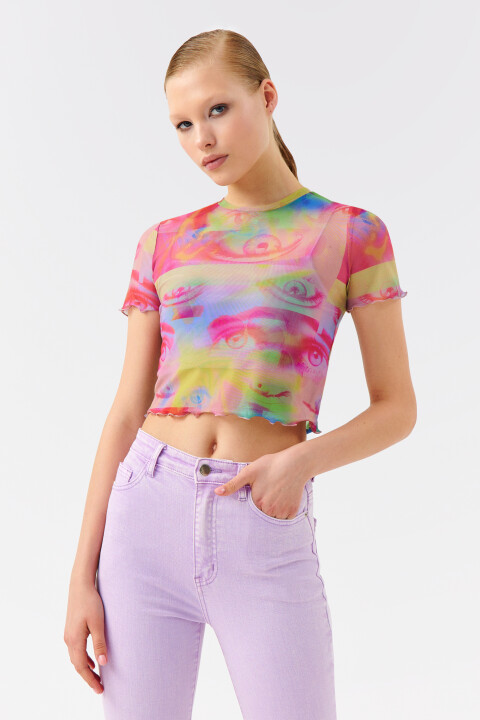 Топ-футболка укороченный с принтом