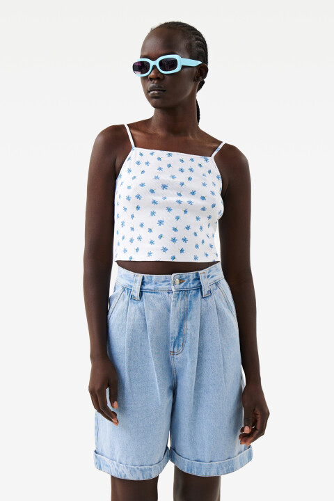 

Майка-топ хлопковая укороченная на тонких бретелях, Голубой, Майка-топ хлопковая укороченная на тонких бретелях