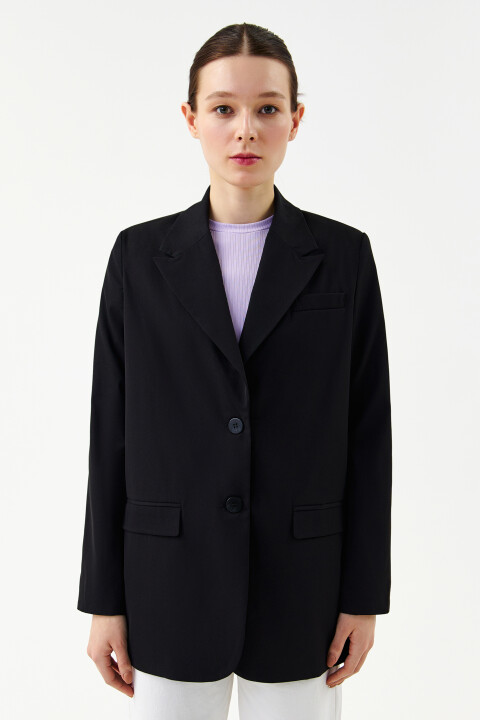 

Пиджак прямого кроя с подплечниками, Черный, Пиджак прямого кроя с подплечниками