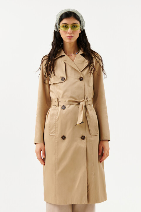 

Тренчкот хлопковый миди, Бежевый, Тренчкот хлопковый миди