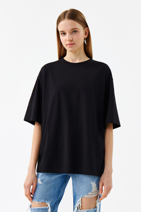 

Футболка хлопковая базовая oversize, Черный, Футболка хлопковая базовая oversize