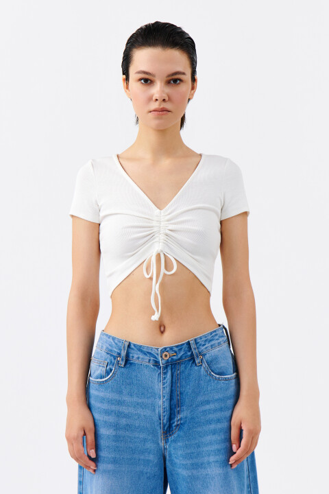 

Топ-футболка хлопковый с завязками, Белый, Топ-футболка хлопковый с завязками