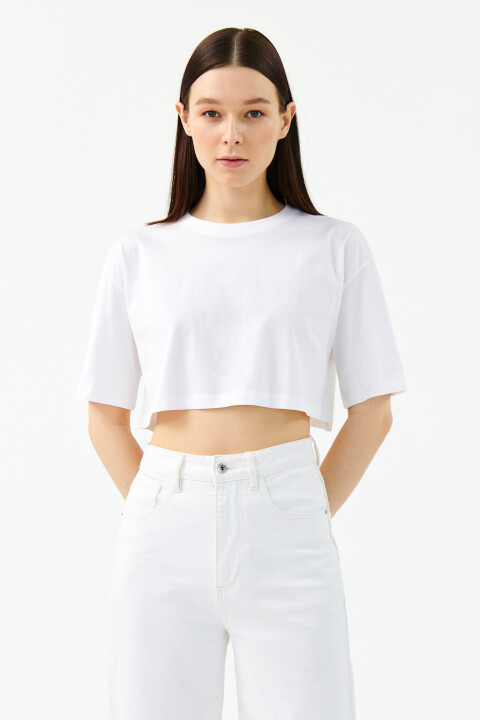 

Топ-футболка укороченный oversize, Белый, Топ-футболка укороченный oversize