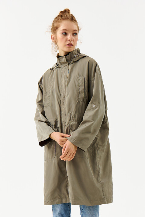 

Плащ oversize с капюшоном, Зеленый, Плащ oversize с капюшоном
