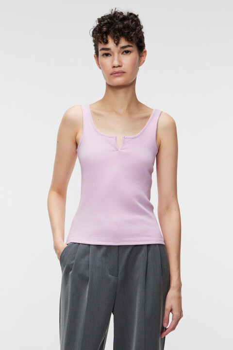 

Майка облегающая хлопковая с разрезом на груди, Розовый, Майка облегающая хлопковая с разрезом на груди