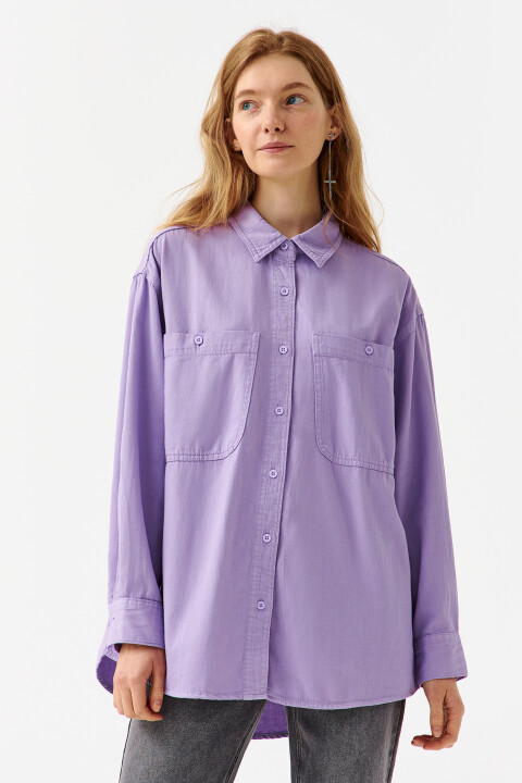 

Рубашка джинсовая oversize, Сиреневый, Рубашка джинсовая oversize
