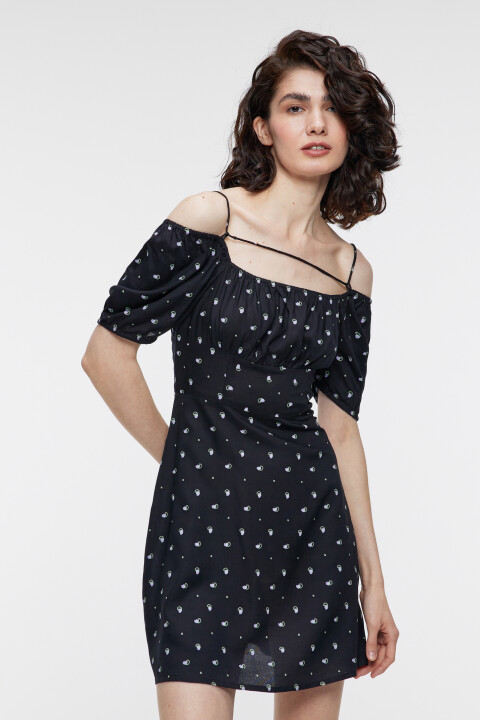 

Платье мини с открытыми плечами и шнуровкой, Черный, Платье мини с открытыми плечами и шнуровкой