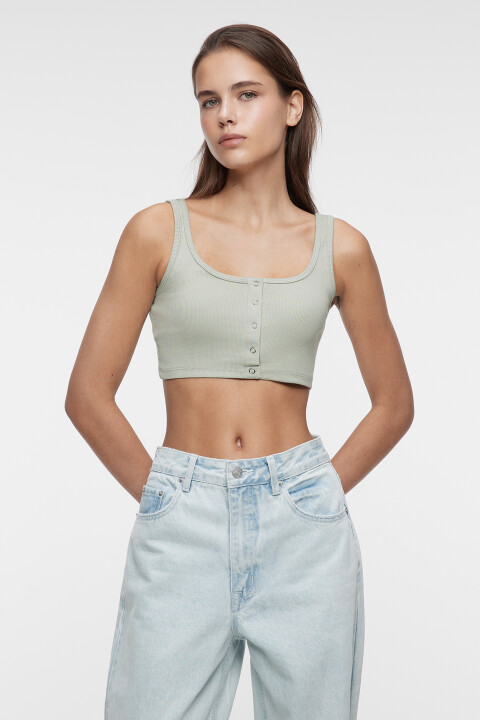 

Топ-майка укороченный хлопковый с кнопками на груди, Зеленый, Топ-майка укороченный хлопковый с кнопками на груди