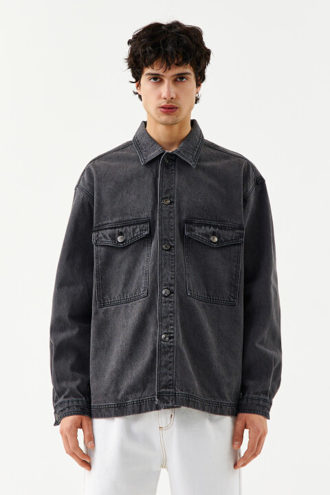 

Куртка джинсовая с отложным воротником, Серый, Куртка джинсовая с отложным воротником