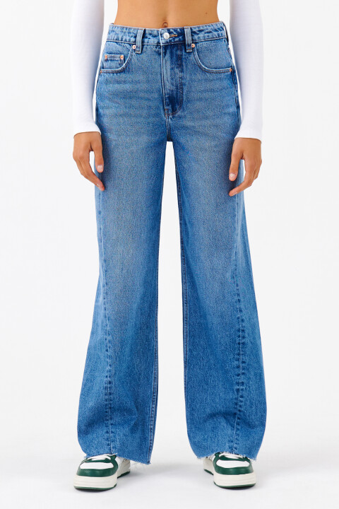 

Джинсы wide leg с обрезанными краями, Голубой, Джинсы wide leg с обрезанными краями