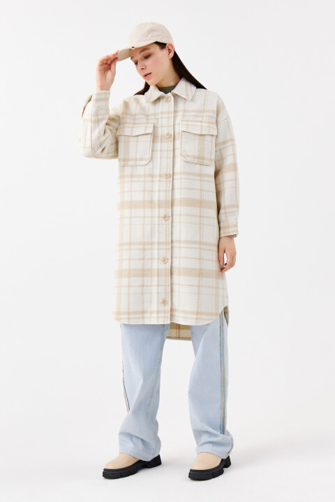 

Куртка-рубашка удлиненная oversize, Бежевый, Куртка-рубашка удлиненная oversize