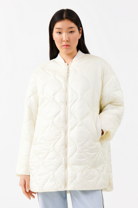 

Куртка-бомбер стеганая oversize, Молочный, Куртка-бомбер стеганая oversize