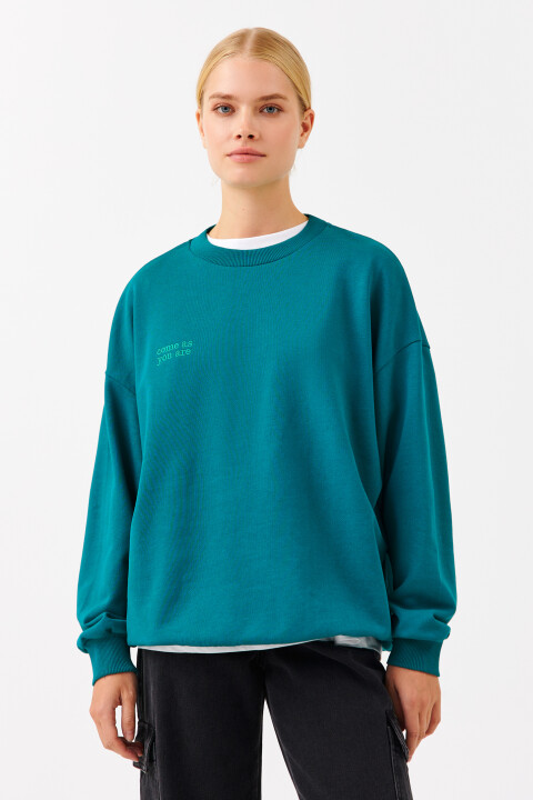 

Свитшот хлопковый oversize с принтом, Зеленый, Свитшот хлопковый oversize с принтом