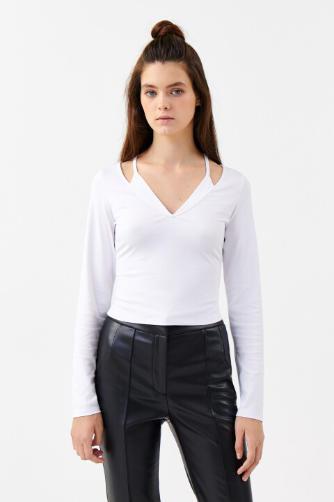 

Лонгслив вискозный с вшитым топом, Белый, Лонгслив вискозный с вшитым топом