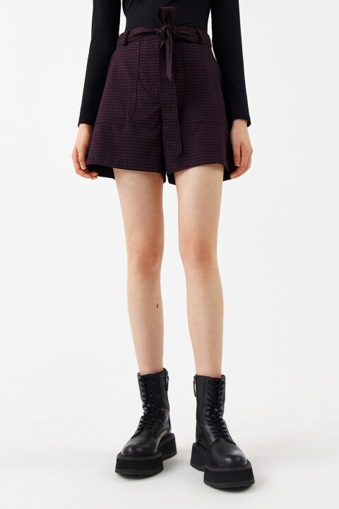 

Шорты мини костюмные с поясом, Бордовый, Шорты мини костюмные с поясом