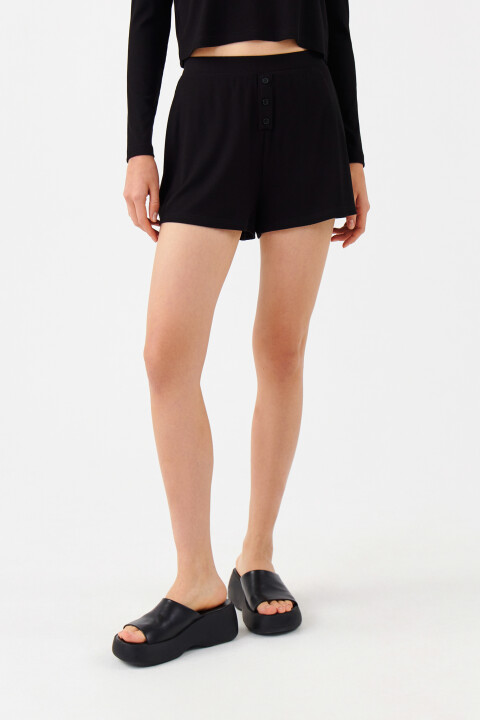 

Шорты домашние вискозные в рубчик, Черный, Шорты домашние вискозные в рубчик